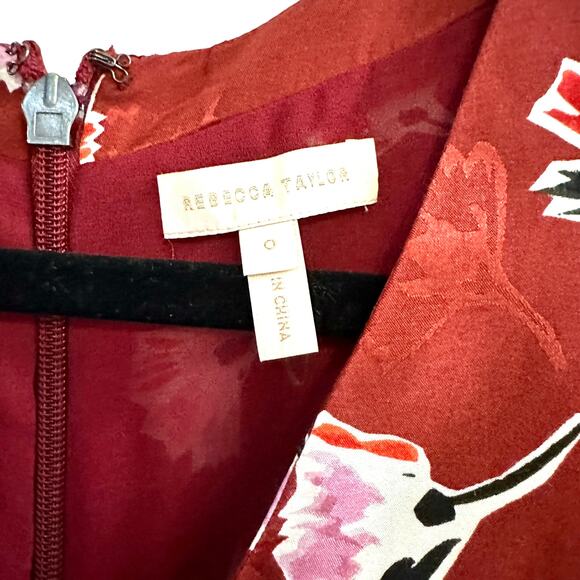 Rebecca Taylor Paintbrush Floral Silk Blend Dress Cabernet Combo - Picture 4 of 11